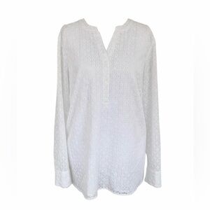 Talbots White Eyelet Embroidered Blouse Cottagecore Feminine Spring Top M